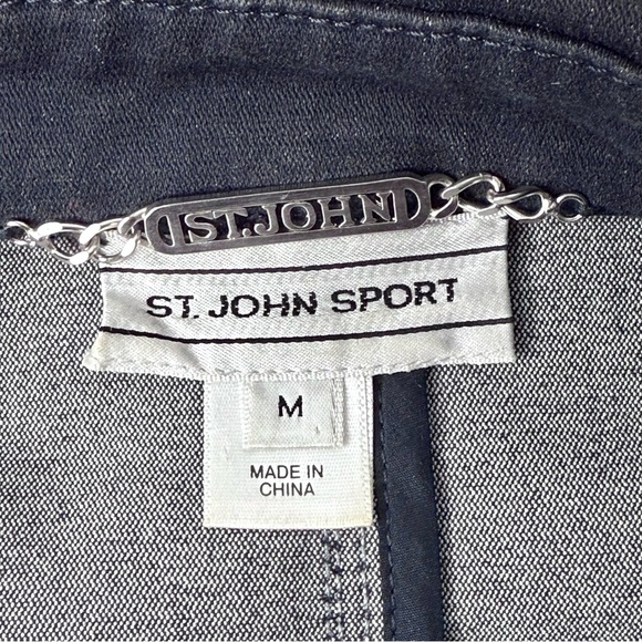 ST. JOHN Sport M Nautical Double Breasted Navy Cotton Blend Blazer Silver Button - Picture 4 of 14